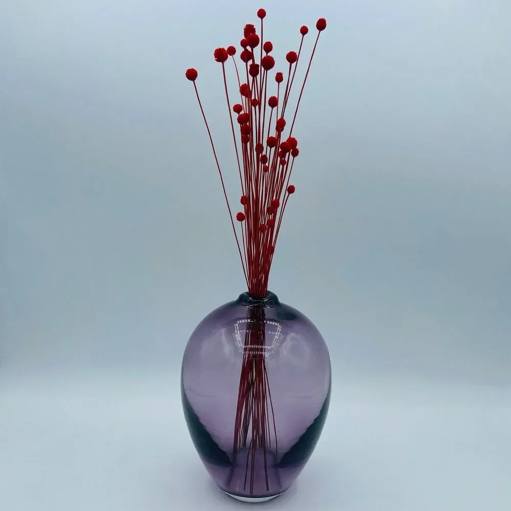 Vintage Purple Amethyst Blown Art Glass Vase Small Hole Opening 5.5” Tall
